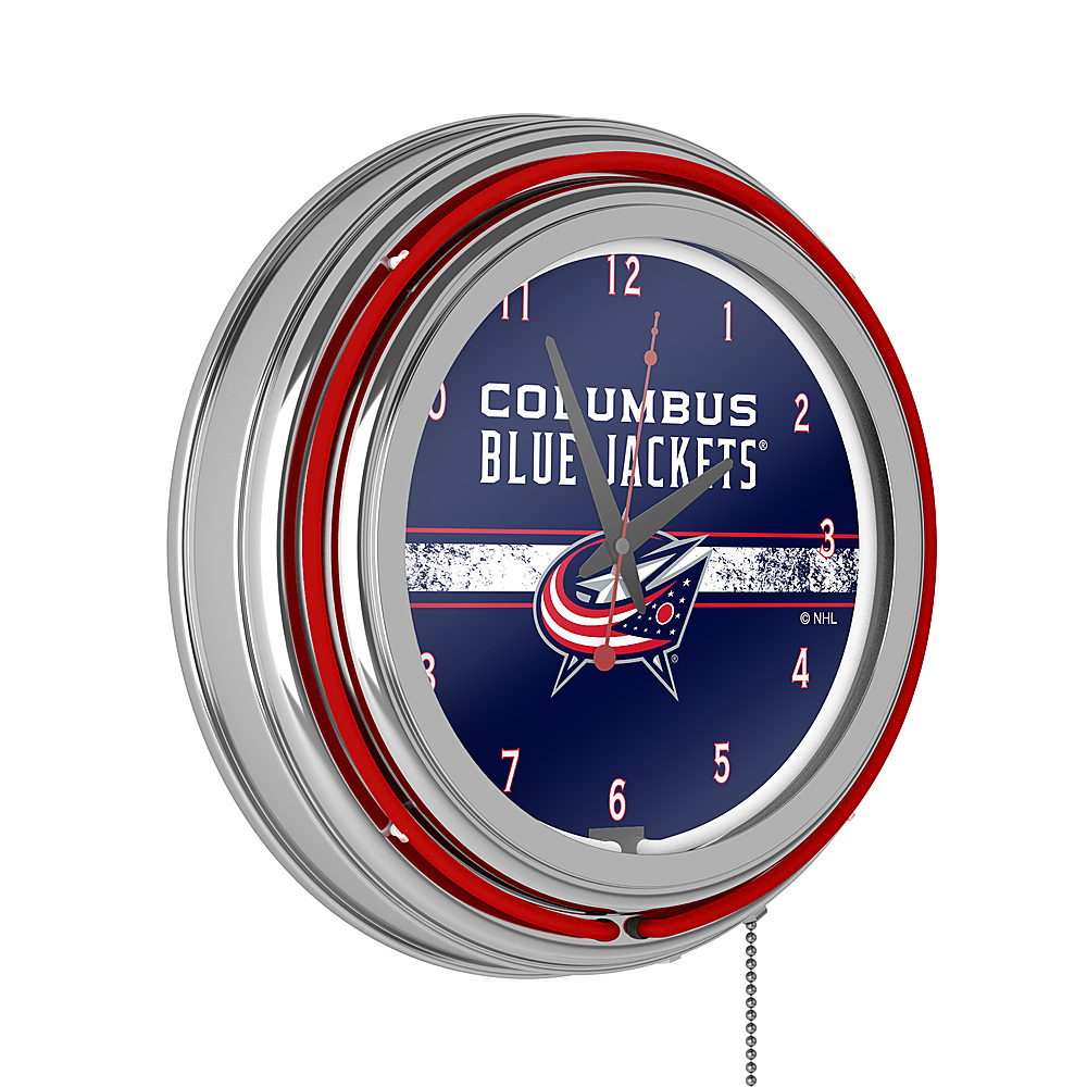 Columbus Blue Jackets NHL Chrome Double Ring Neon Clock - Blue, Red, Silver