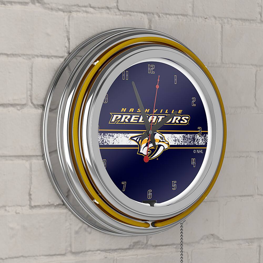 Best Buy Nashville Predators NHL Chrome Double Ring Neon Clock Blue