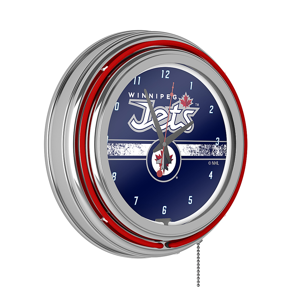 Winnipeg Jets NHL Chrome Double Ring Neon Clock - Polar Night Blue, Silver, Red, White