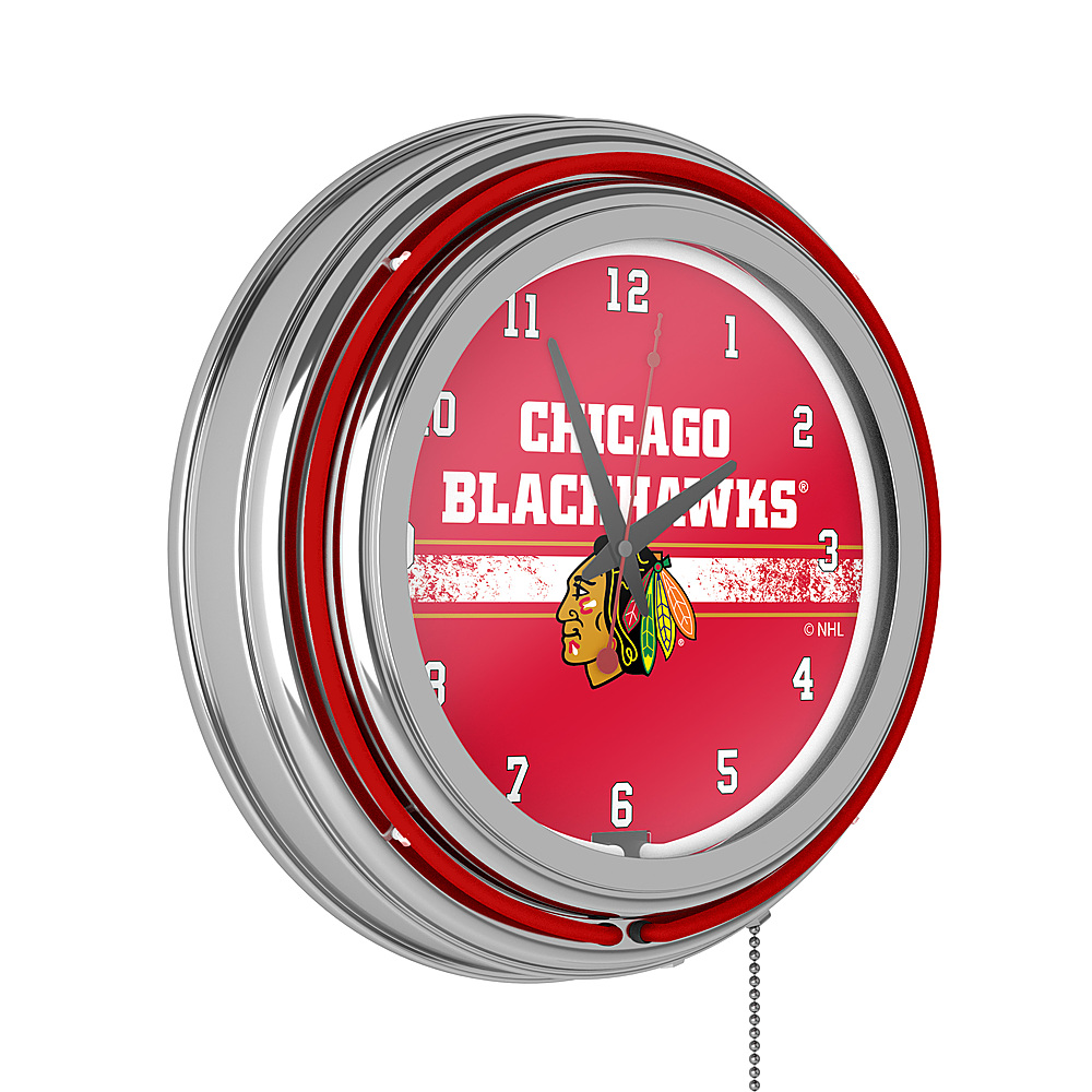 Chicago Blackhawks NHL Chrome Double Ring Neon Clock - Red, Black, White
