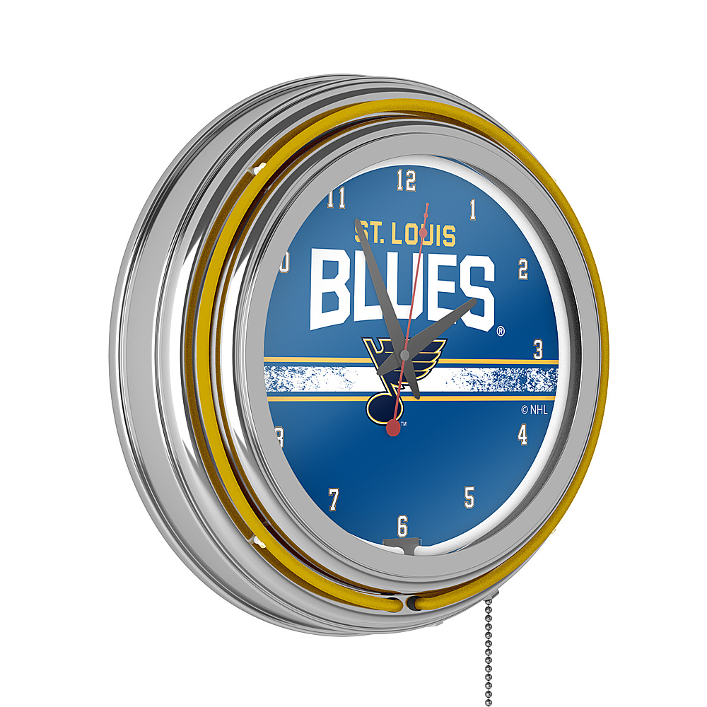 St. Louis Blues NHL Chrome Double Ring Neon Clock - Blue, Gold, White