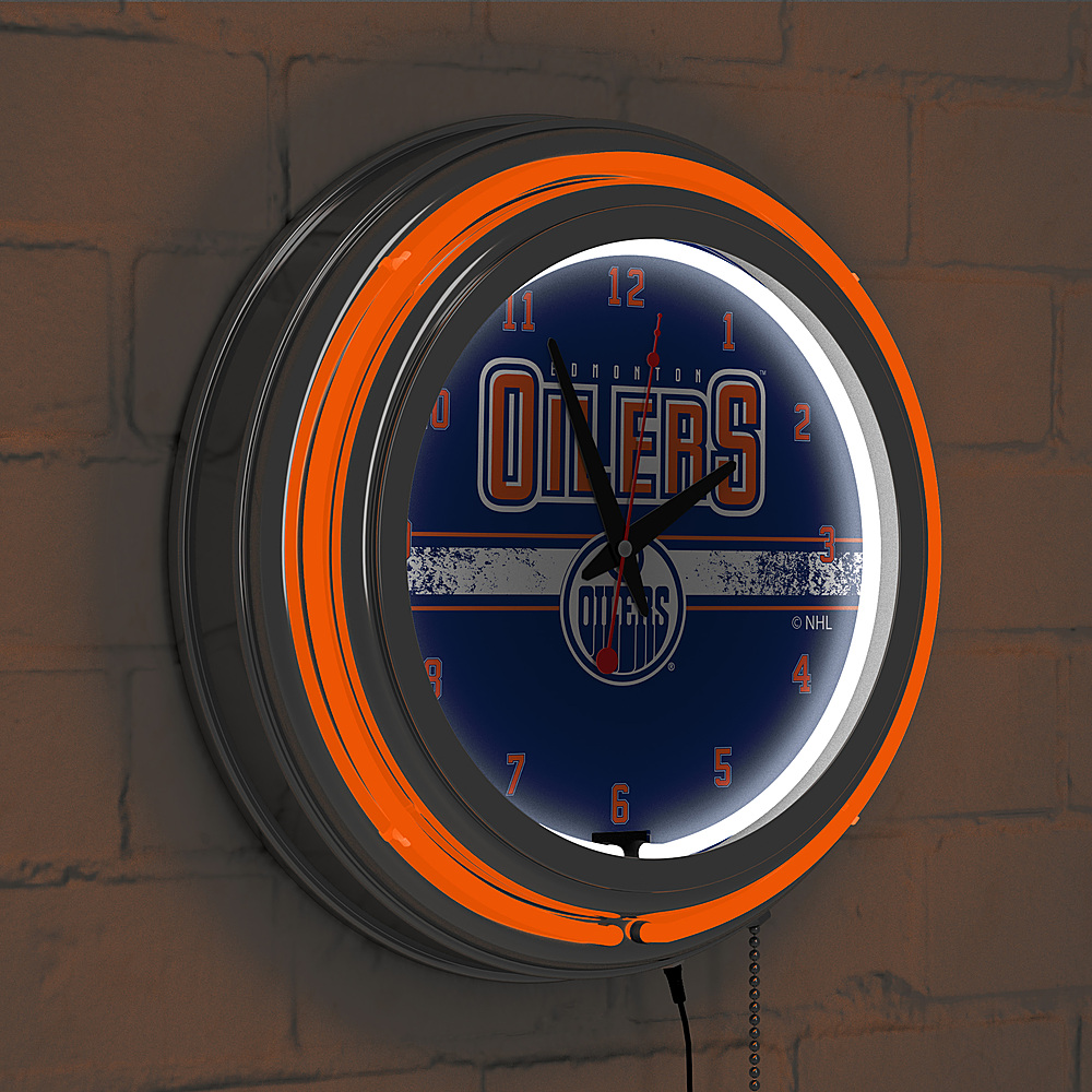 15 Edmonton Oilers HBS Neon Blue Hockey Battery Powered Wall Clock