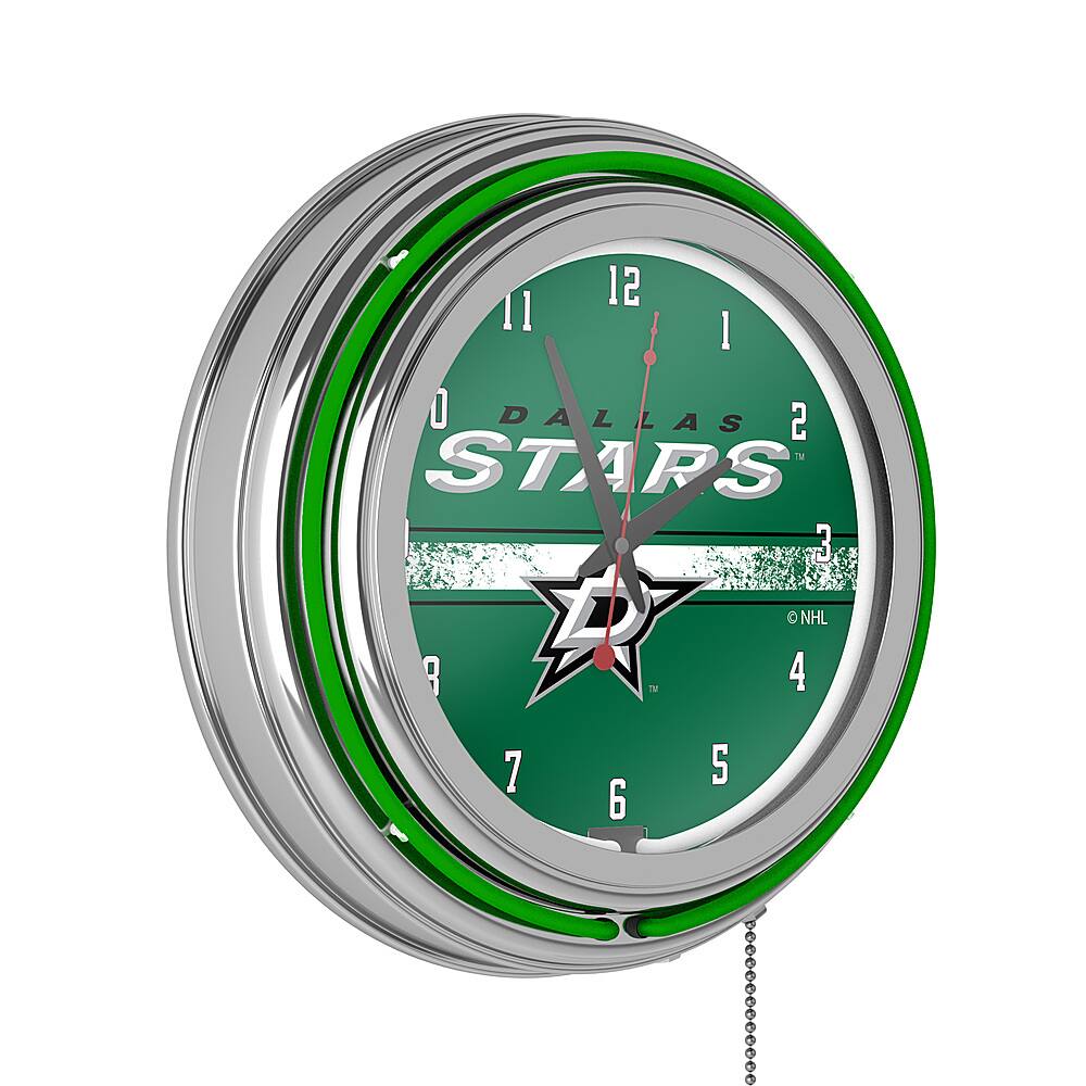 Dallas Stars NHL Chrome Double Ring Neon Clock - Victory Green, Silver, Black