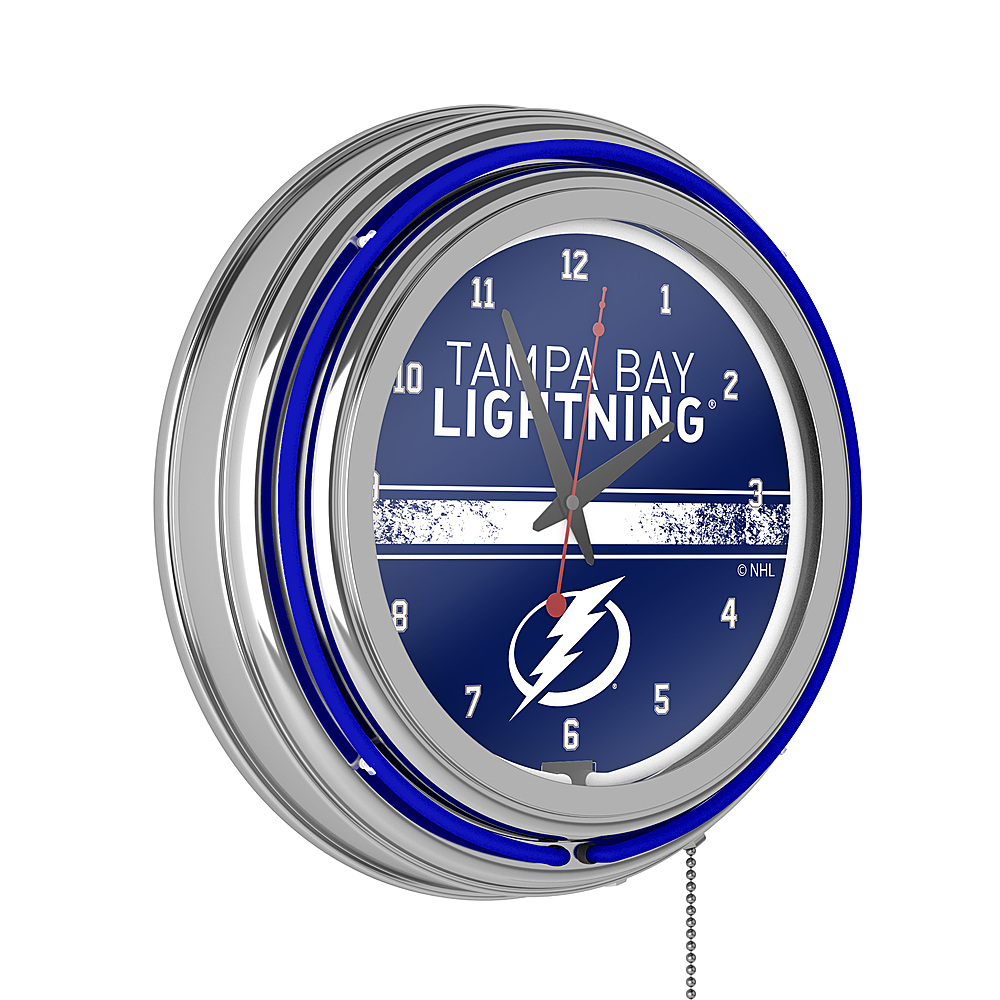 Tampa Bay Lightning NHL Chrome Double Ring Neon Clock - Blue, White, Silver