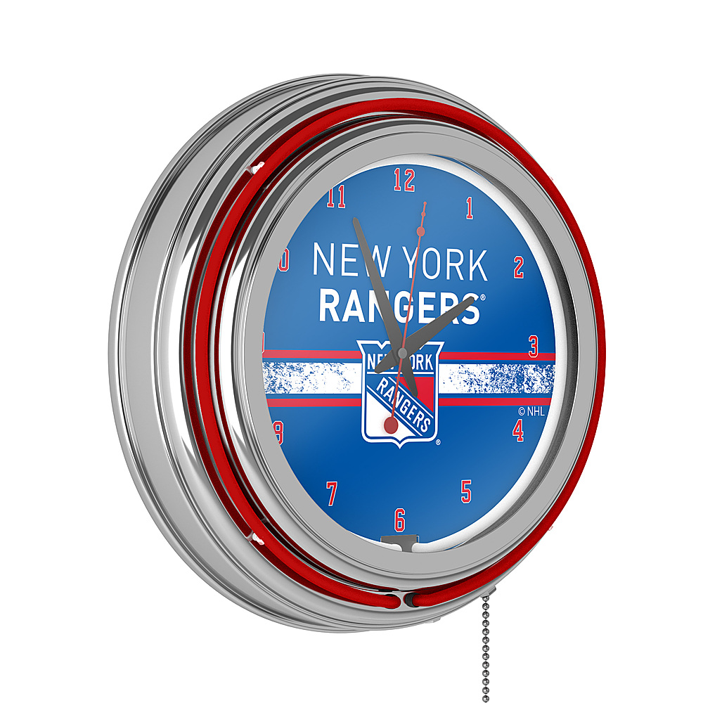 New York Rangers NHL Chrome Double Ring Neon Clock - Blue, Red, White