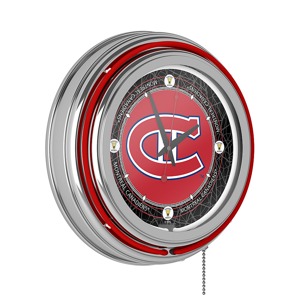 Montreal Canadiens NHL Vintage Chrome Double Ring Neon Clock - Red, White, Black