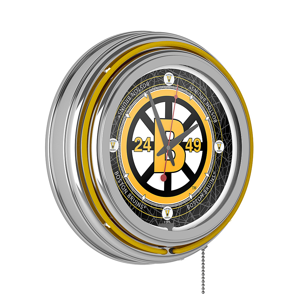Boston Bruins NHL Vintage Chrome Double Ring Neon Clock - Black, Gold, White