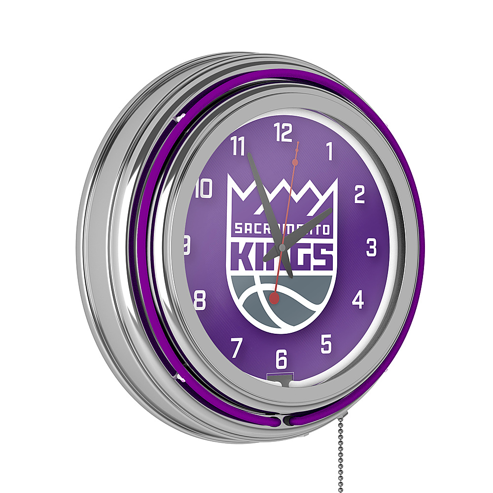 Sacramento Kings NBA Chrome Double Ring Neon Clock - Purple, Silver, Black