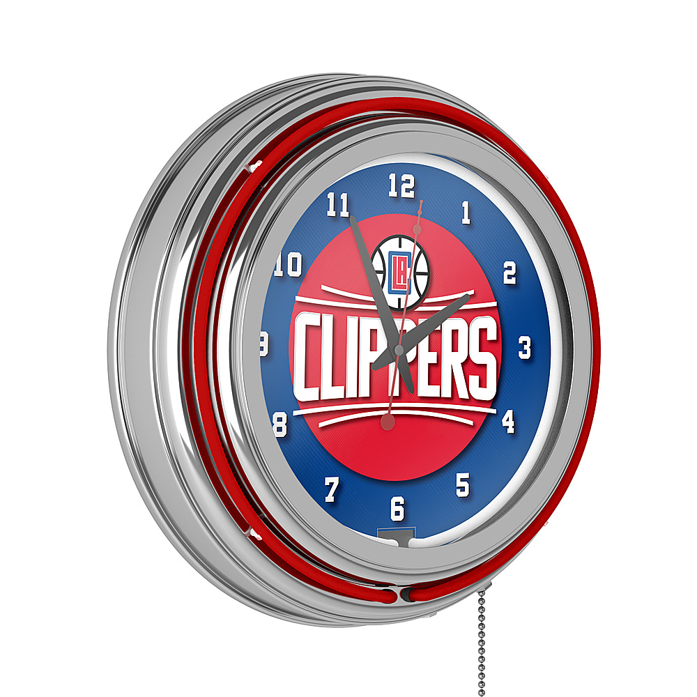 L.A. Clippers NBA Chrome Double Ring Neon Clock - Royal Blue, Red