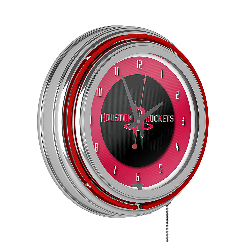 Houston Rockets NBA Chrome Double Ring Neon Clock - Red, Black
