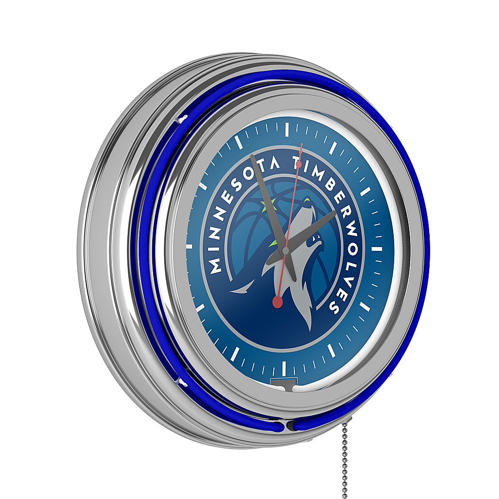 Minnesota Timberwolves NBA Chrome Double Ring Neon Clock - Aurora Green, Blue
