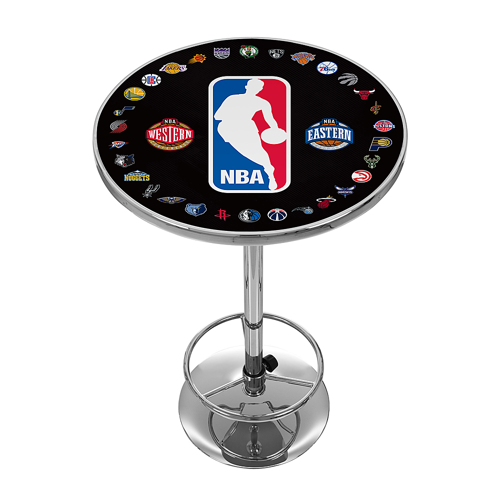 NBA Logo with All Teams Chrome Pub Table - Black, Blue, Red