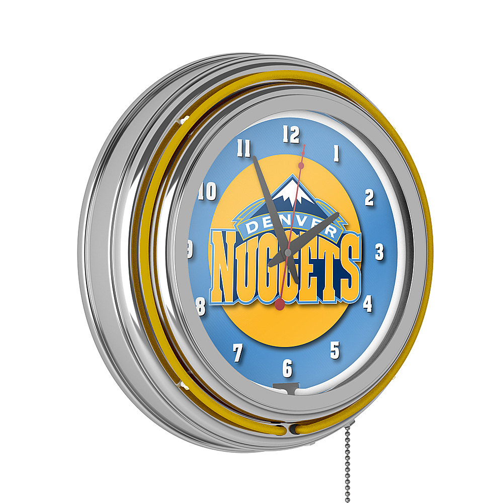 Denver Nuggets NBA Chrome Double Ring Neon Clock - Blue, Yellow, White