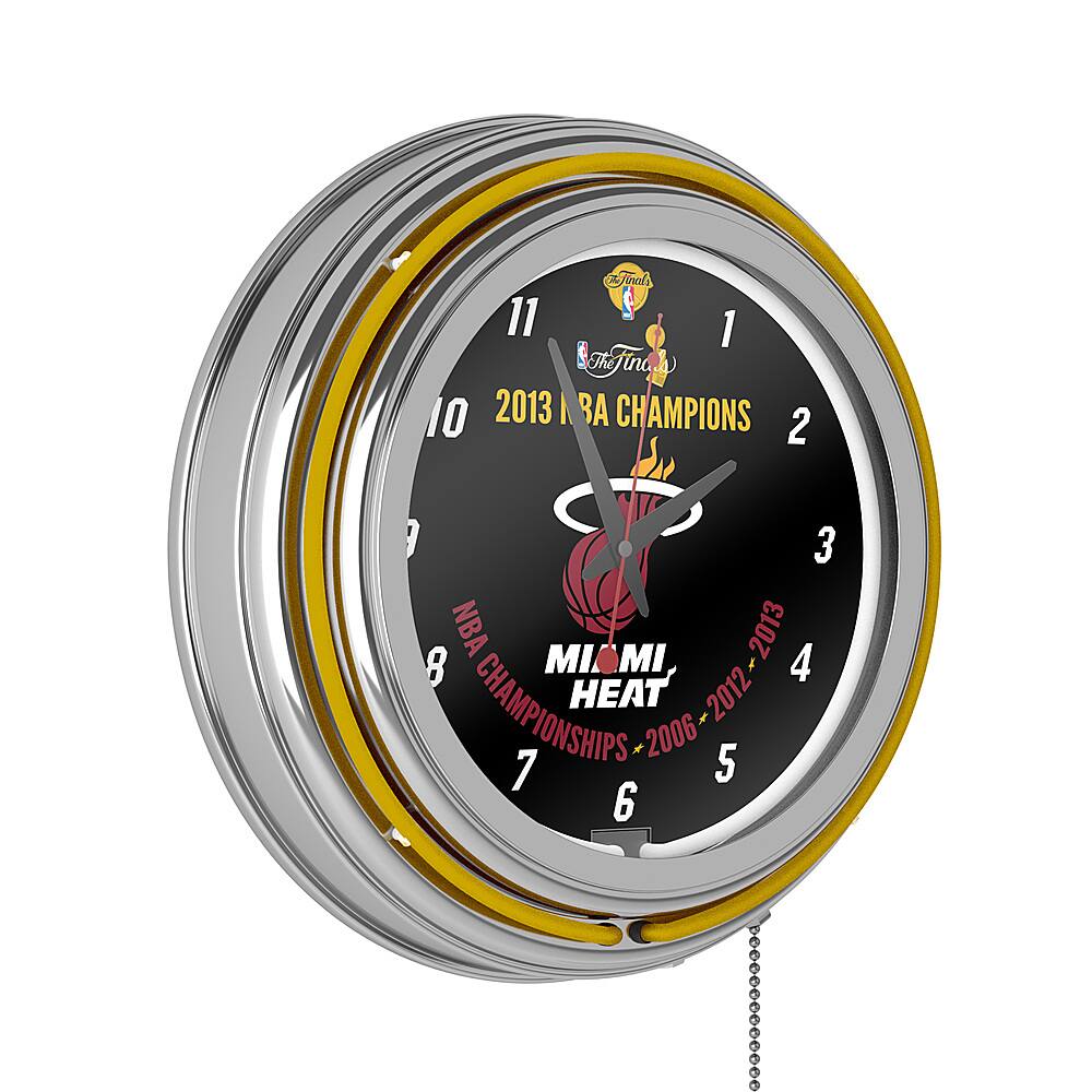 Miami Heat 2013 NBA Champions Chrome Double Ring Neon Clock - Red, White, Black