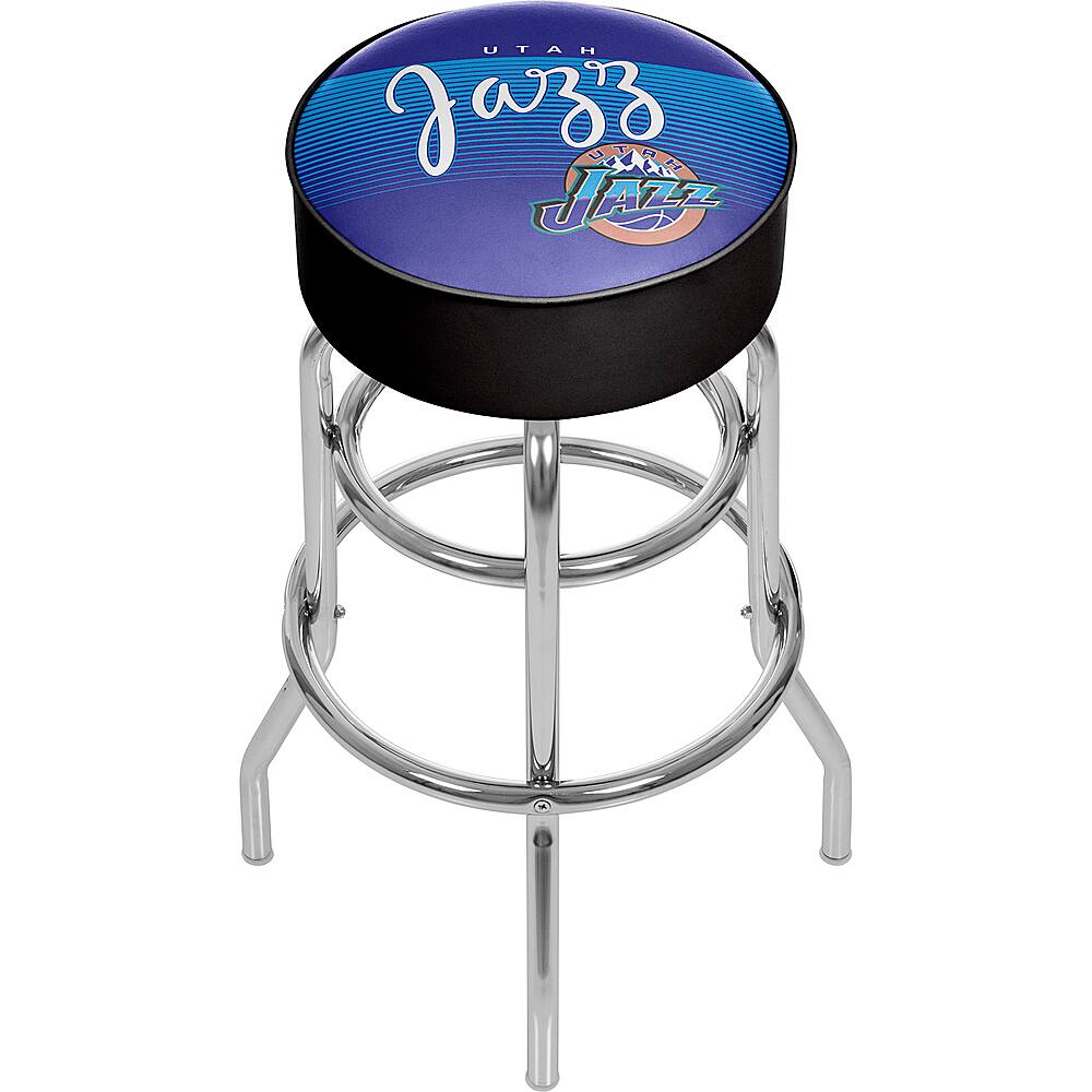 Utah Jazz NBA Hardwood Classics Padded Swivel Bar Stool - Navy, Light Blue, White