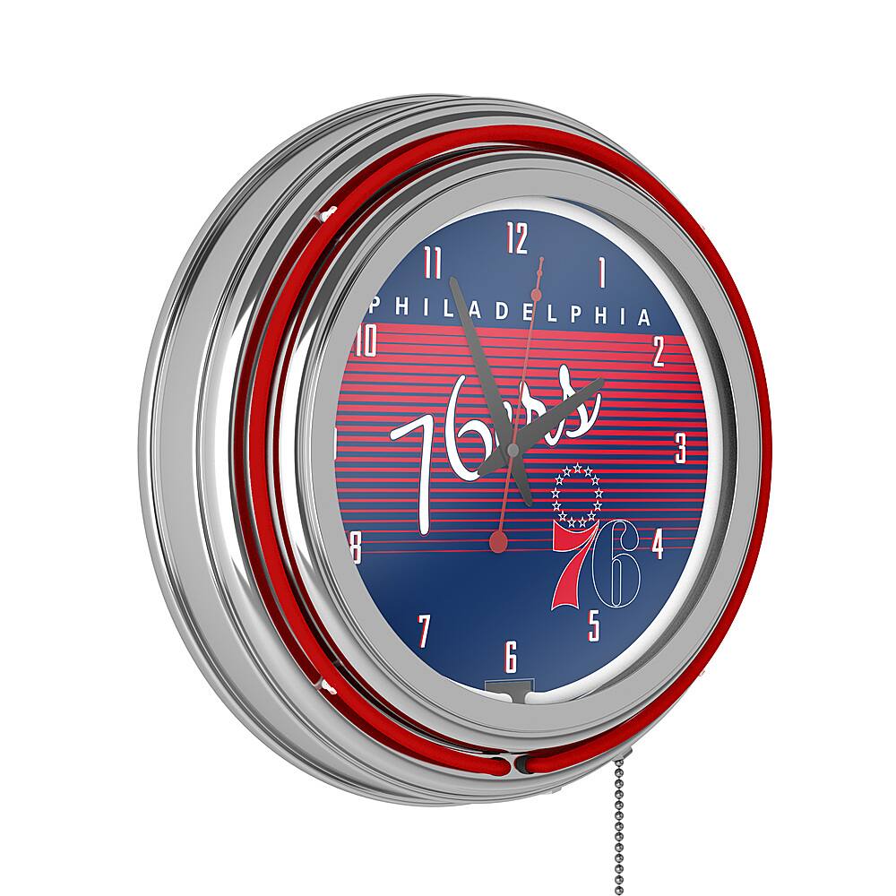 Philadelphia 76ers NBA Hardwood Classics Chrome Double Ring Neon Clock - Royal Blue, Red, White