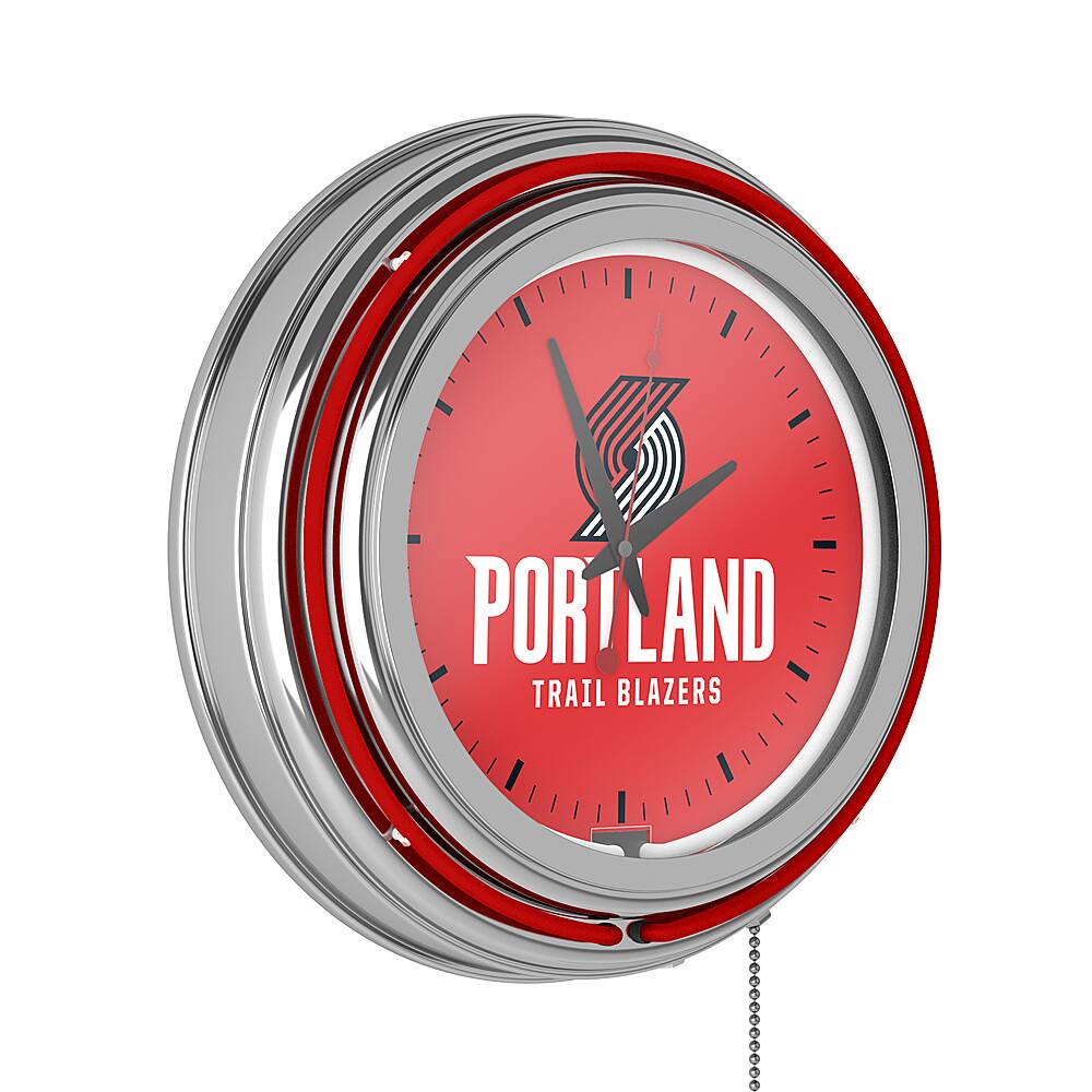 Portland Trail Blazers NBA Chrome Double Ring Neon Clock - Scarlet Red, Black