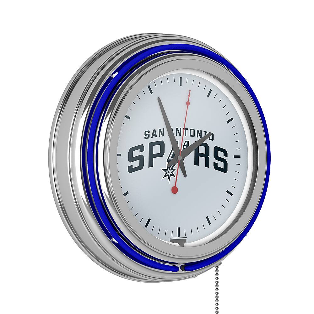 San Antonio Spurs NBA Chrome Double Ring Neon Clock - Silver, Black, White