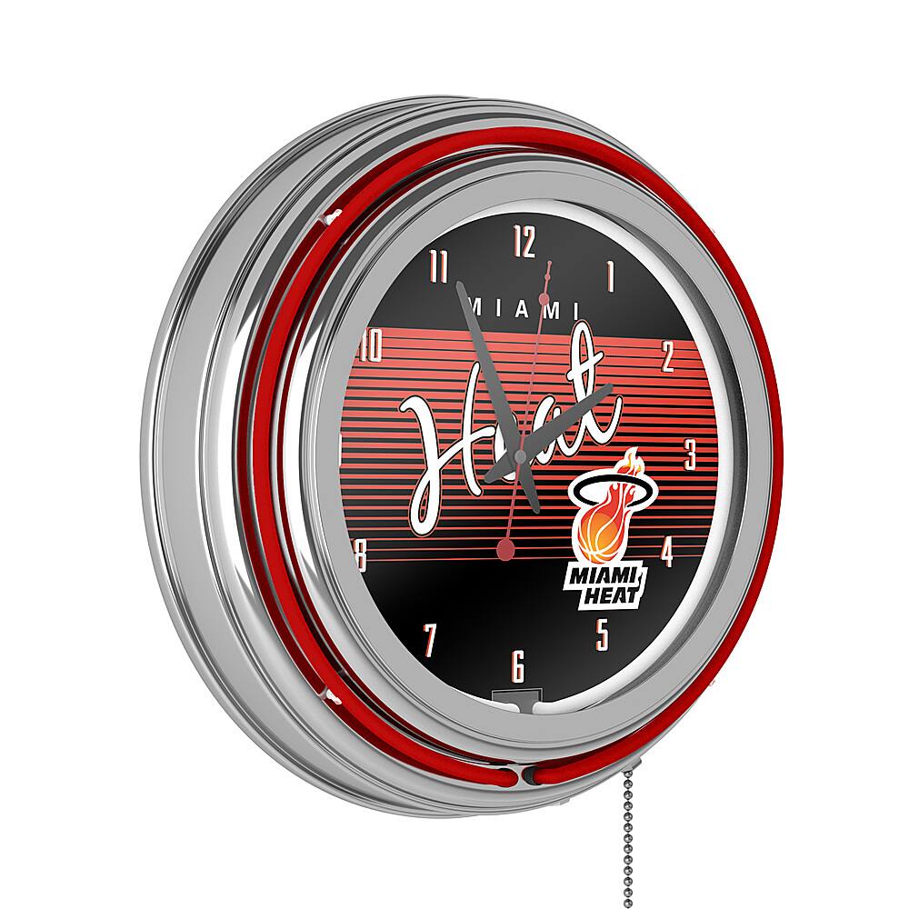 Miami Heat NBA Hardwood Classics Chrome Double Ring Neon Clock - Red, Yellow, Black