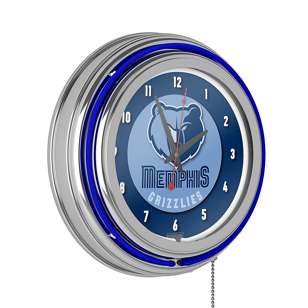Memphis Grizzlies NBA Chrome Double Ring Neon Clock - Midnight Blue, Smoke