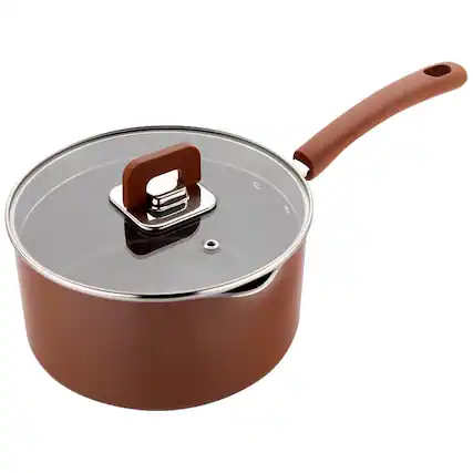 Front. NutriChef - NutriChef 3.1Qt Saucepan with Lid, Non-Stick Stylish Kitchen Cookware with Foldable Knob, Works with NCCWSTKBR Brown - Brown.