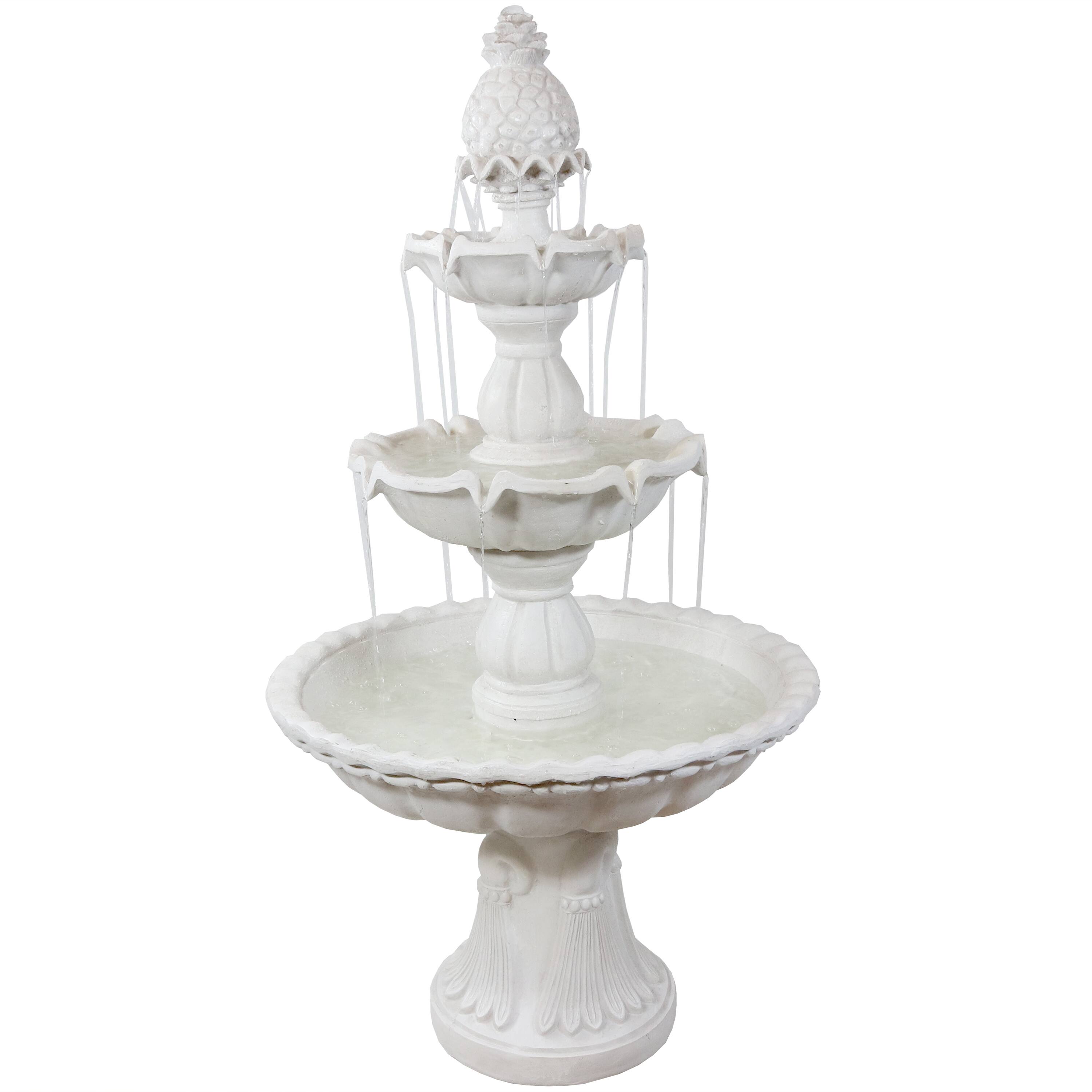 Sunnydaze - Welcome Fiberglass Outdoor 3-Tier Water Fountain - White