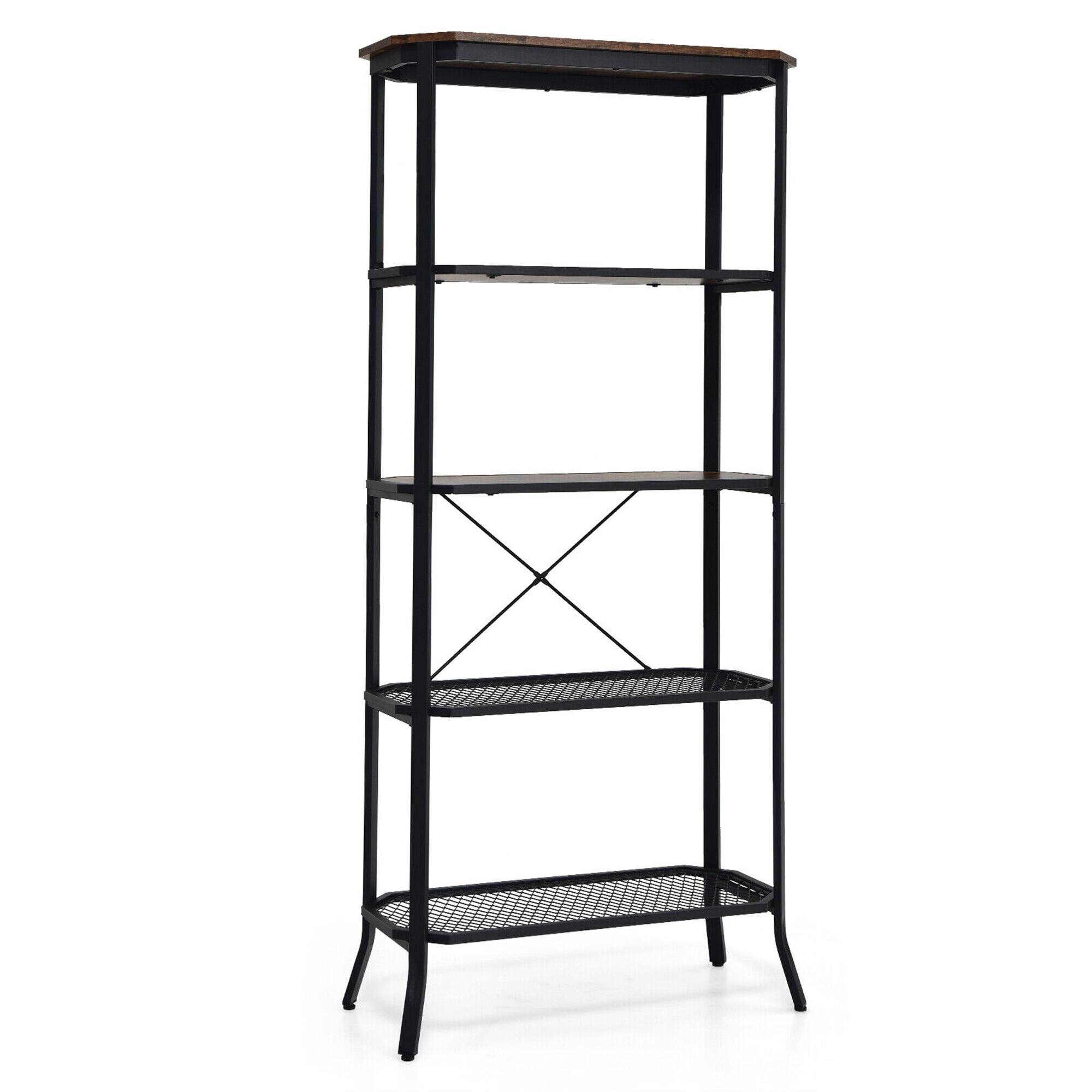Alt View 9. Gymax - Gymax 5 Tier Bookshelf Standing Storage Shelf Unit for Kitchen Living Room Office - Rustic Brown.