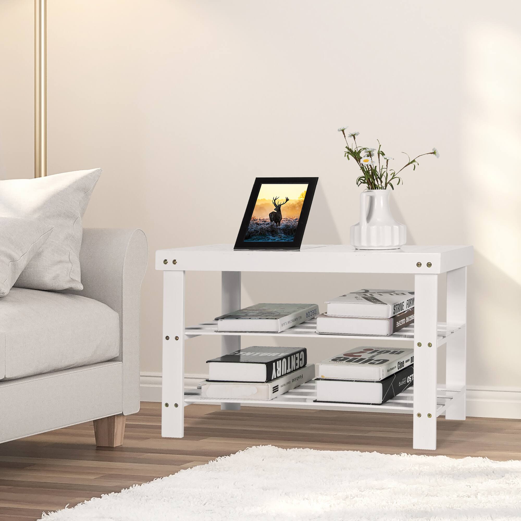 The text on the image reads "DECOR 2000 - m. Tr Stor Fey K Kt Ho CENTURY Gine Cm - - Any BA A - A." However, it is not clear what this text is referring to or its context. It could be a description or a label for the books or the decorative items in the room.