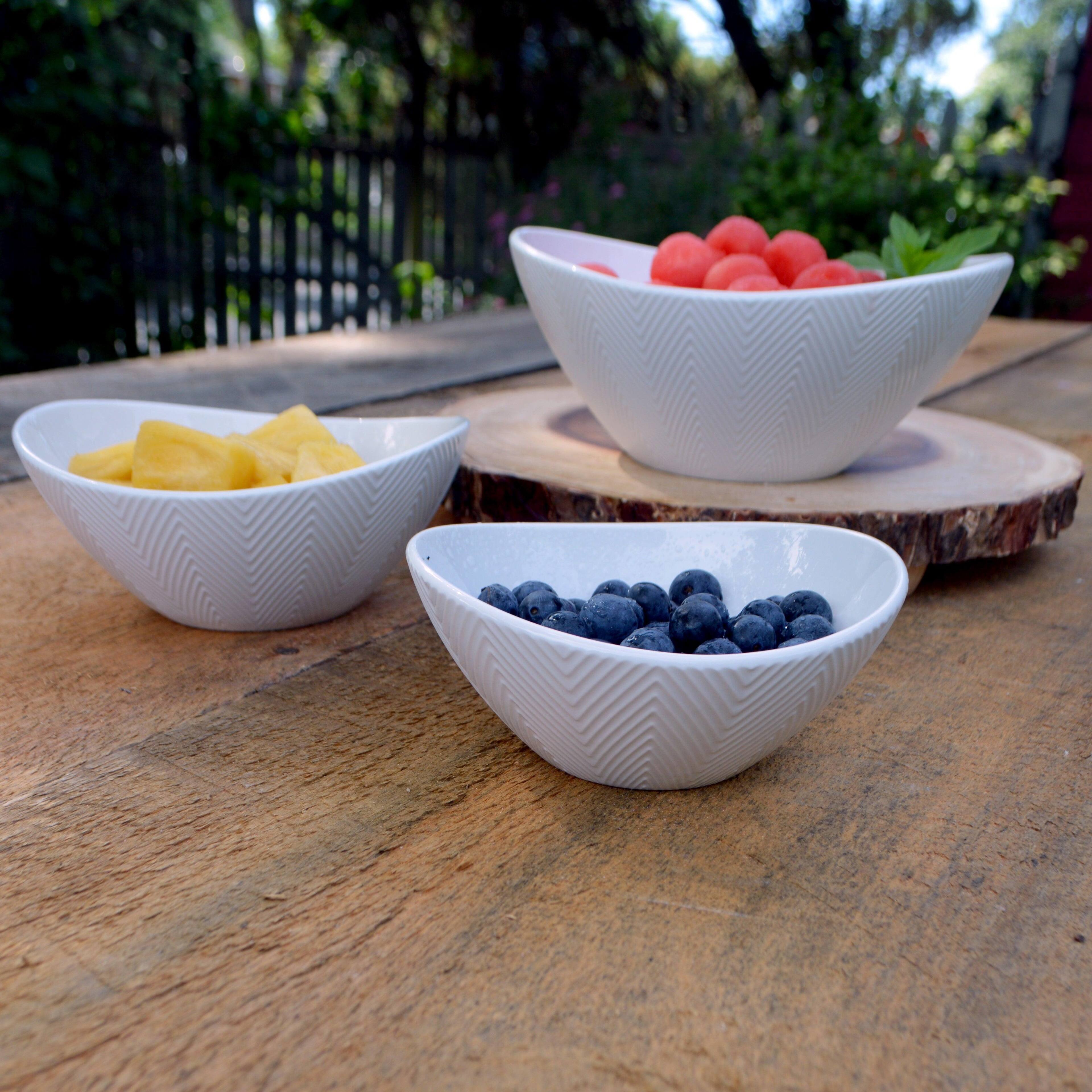 Alt View 2. Euro Ceramica Home - Highlands Set of 3 White Stoneware Prep & Serve Nesting Bowls - White.