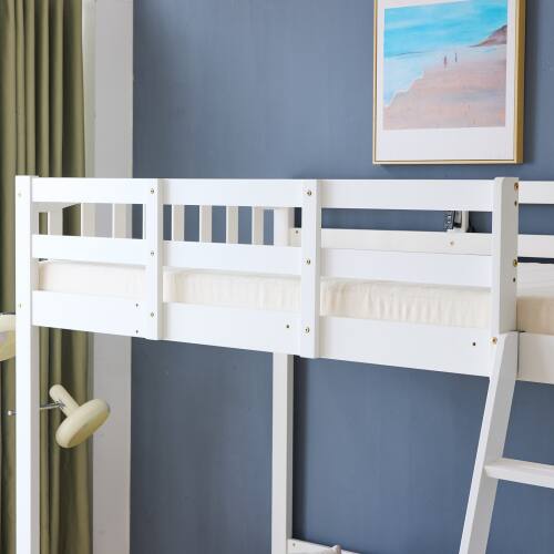 Alt View 3. Winado - Twin Size Wood Loft Bed Frame Solid Safety Guardrail with RGB LED 2 Charging Station for Adults Kids Teens Junior - White.