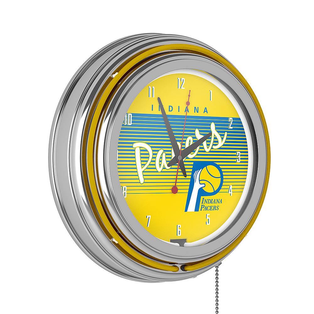 Indiana Pacers NBA Hardwood Classics Chrome Double Ring Neon Clock - Yellow, Blue