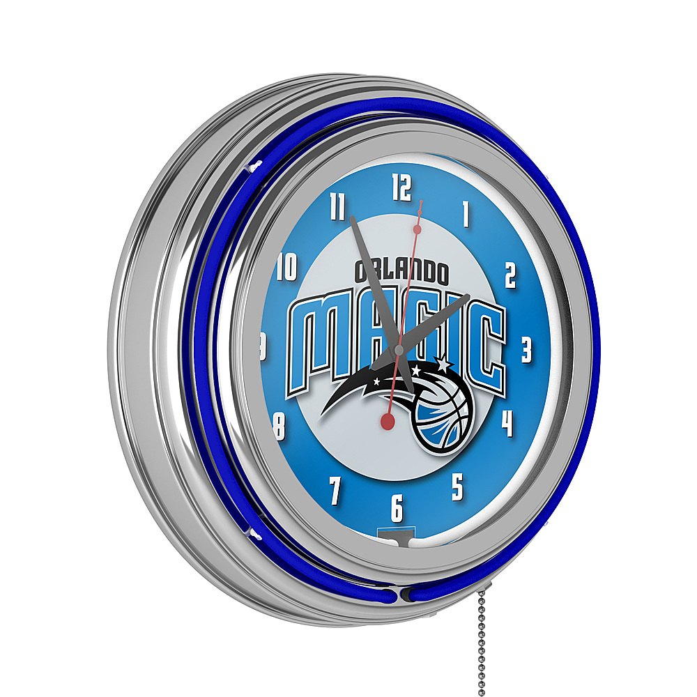 Orlando Magic NBA Chrome Double Ring Neon Clock - Blue, Black, Silver