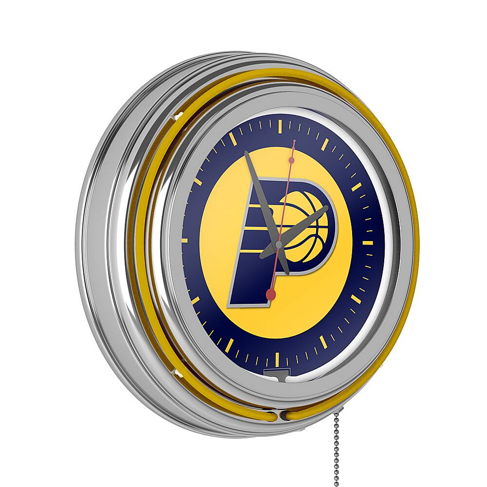 Indiana Pacers NBA Chrome Double Ring Neon Clock - Navy, Gold