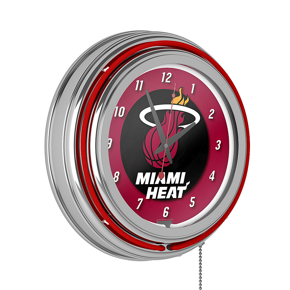 Miami Heat NBA Chrome Double Ring Neon Clock - Red, Yellow, Black