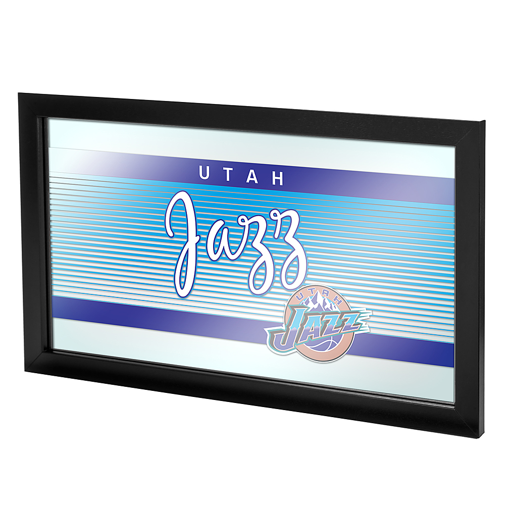 Utah Jazz NBA Hardwood Classics Framed Bar Mirror - Navy, Light Blue, White