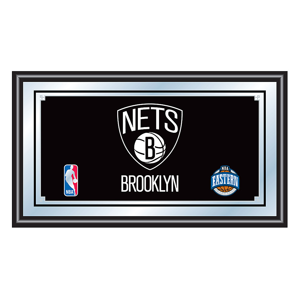 Brooklyn Nets NBA Framed Bar Mirror - Black, White