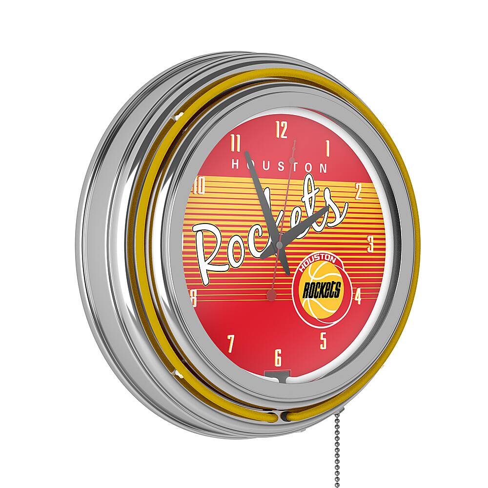 Houston Rockets NBA Hardwood Classics Chrome Double Ring Neon Clock - Red, Yelow, Black