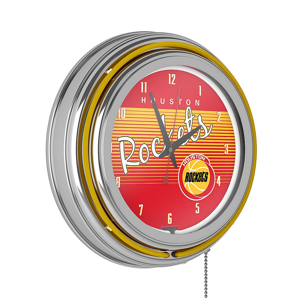 Alt View 11. NBA - Houston Rockets NBA Hardwood Classics Chrome Double Ring Neon Clock - Red, Yelow, Black.