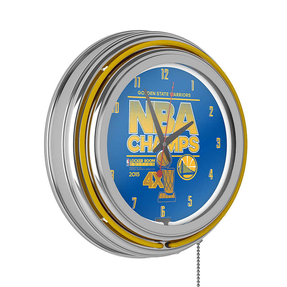 Golden State Warriors 2015 NBA Champs Chrome Double Ring Neon Clock - Gold, Blue