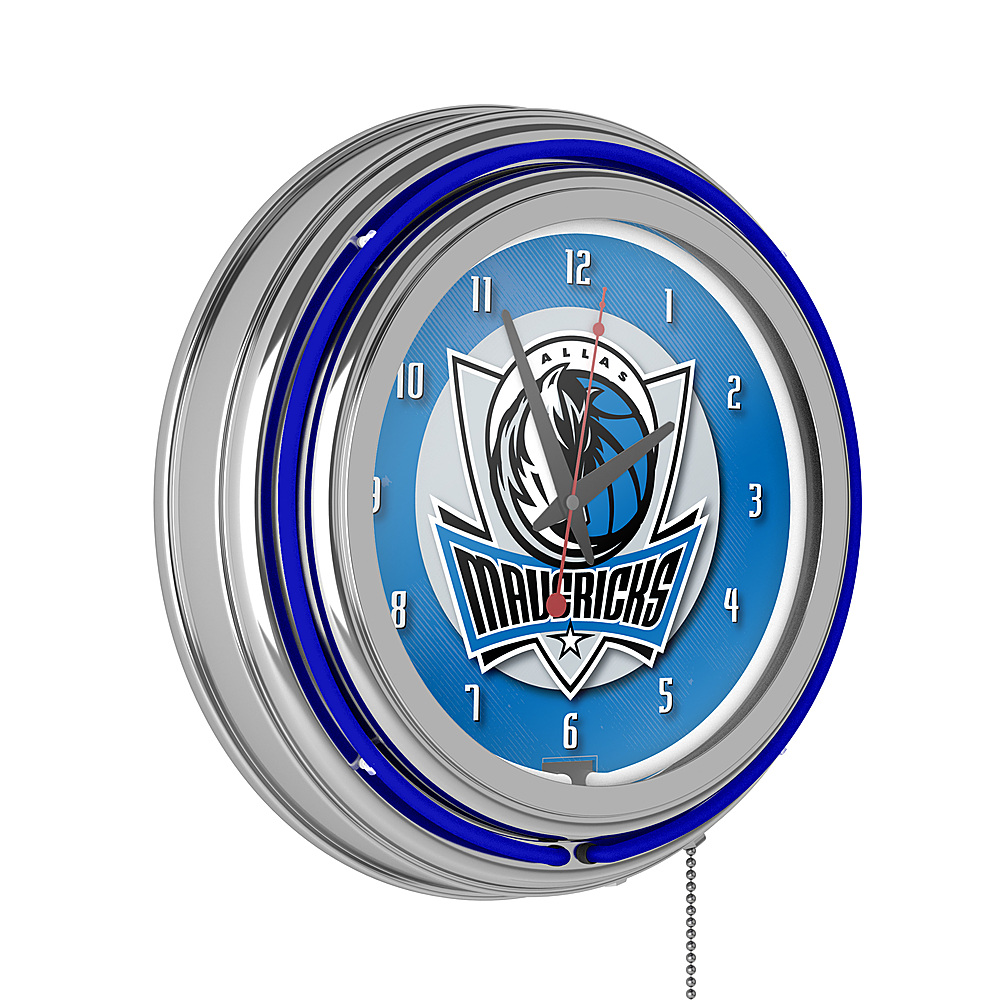 Dallas Mavericks NBA Chrome Double Ring Neon Clock - Royal Blue, Silver