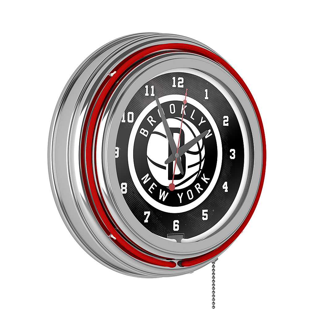 Brooklyn Nets NBA Chrome Double Ring Neon Clock - Black, White