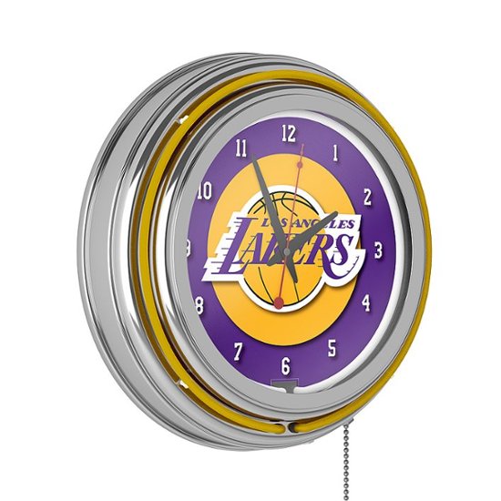 Alt View Zoom 11. L.A. Lakers NBA Chrome Double Ring Neon Clock - Purple, Gold.