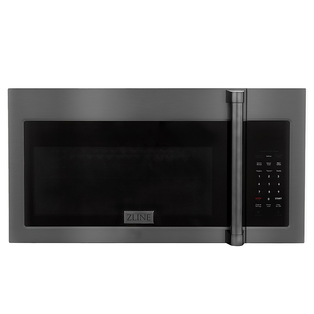 Angle View: ZLINE Over the Range Convection Microwave Oven in Black Stainless Steel with Traditional Handle and Sensor Cooking - BLACK