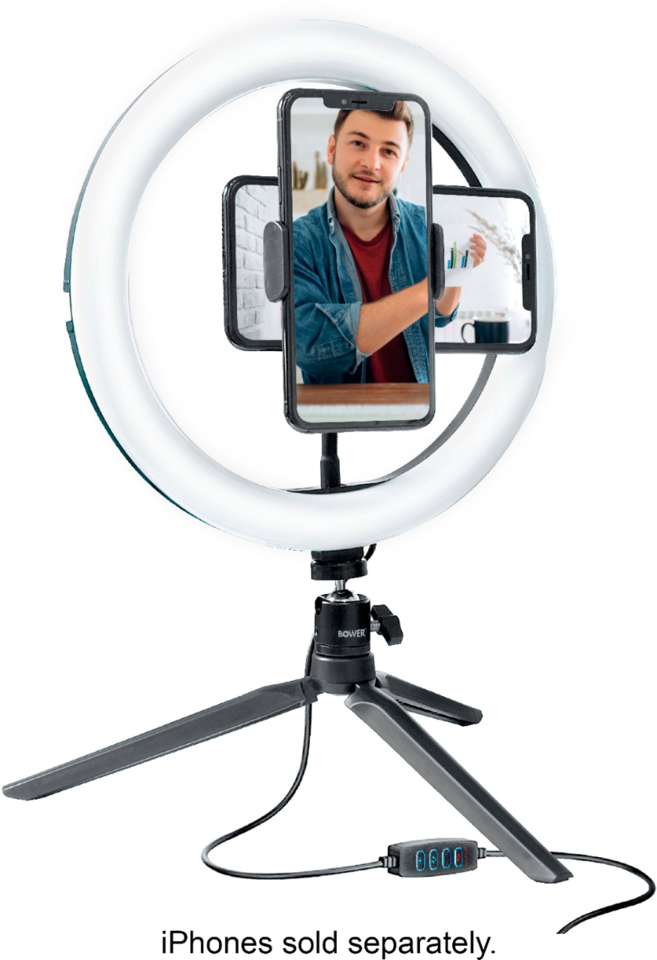 Left View: Bower - 8 Inch Table Top Ring Light Kit