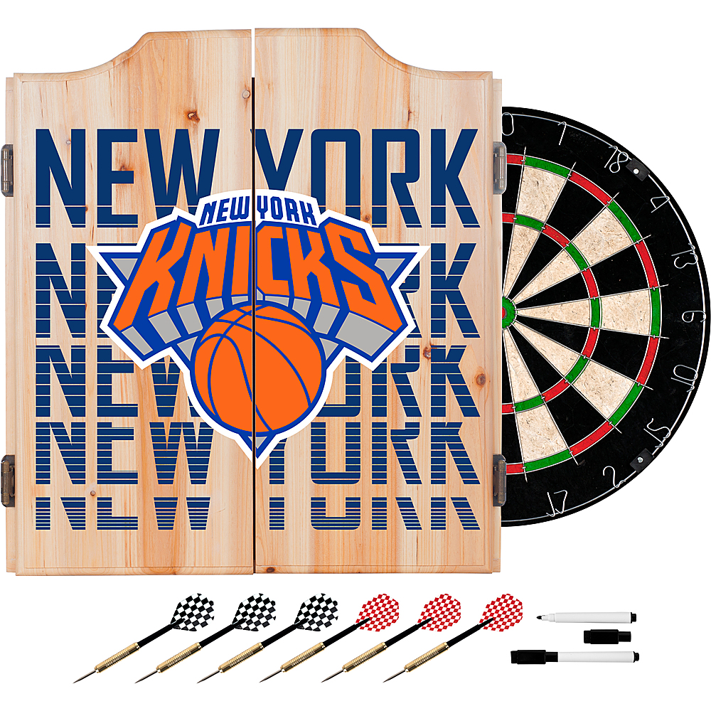 New York Knicks NBA City Dart Cabinet Set with Darts and Board - Blue, Orange, Silver
