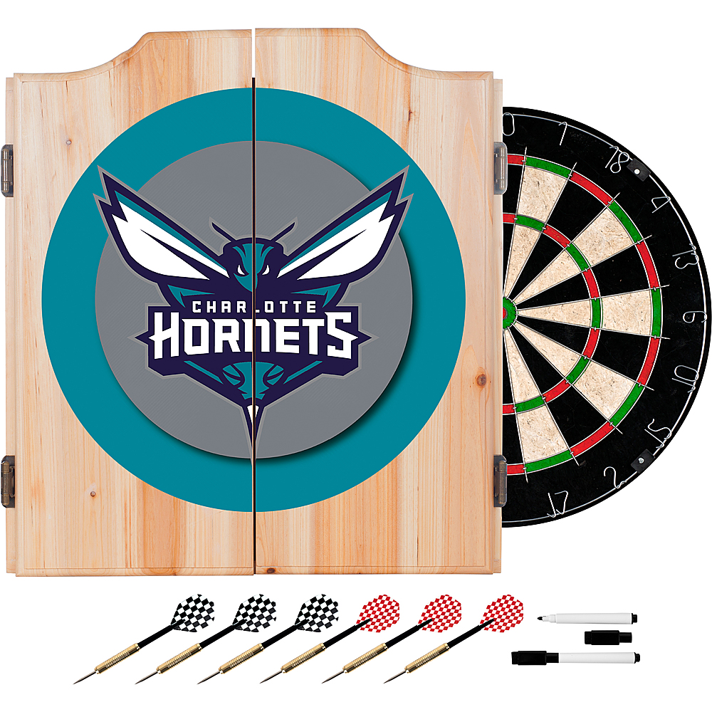 Charlotte Hornets NBA Dart Cabinet Set with Darts and Board - Dark Purple, Teal, Silver
