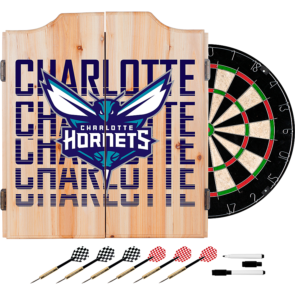 Charlotte Hornets NBA City Dart Cabinet Set with Darts and Board - Dark Purple, Teal, White