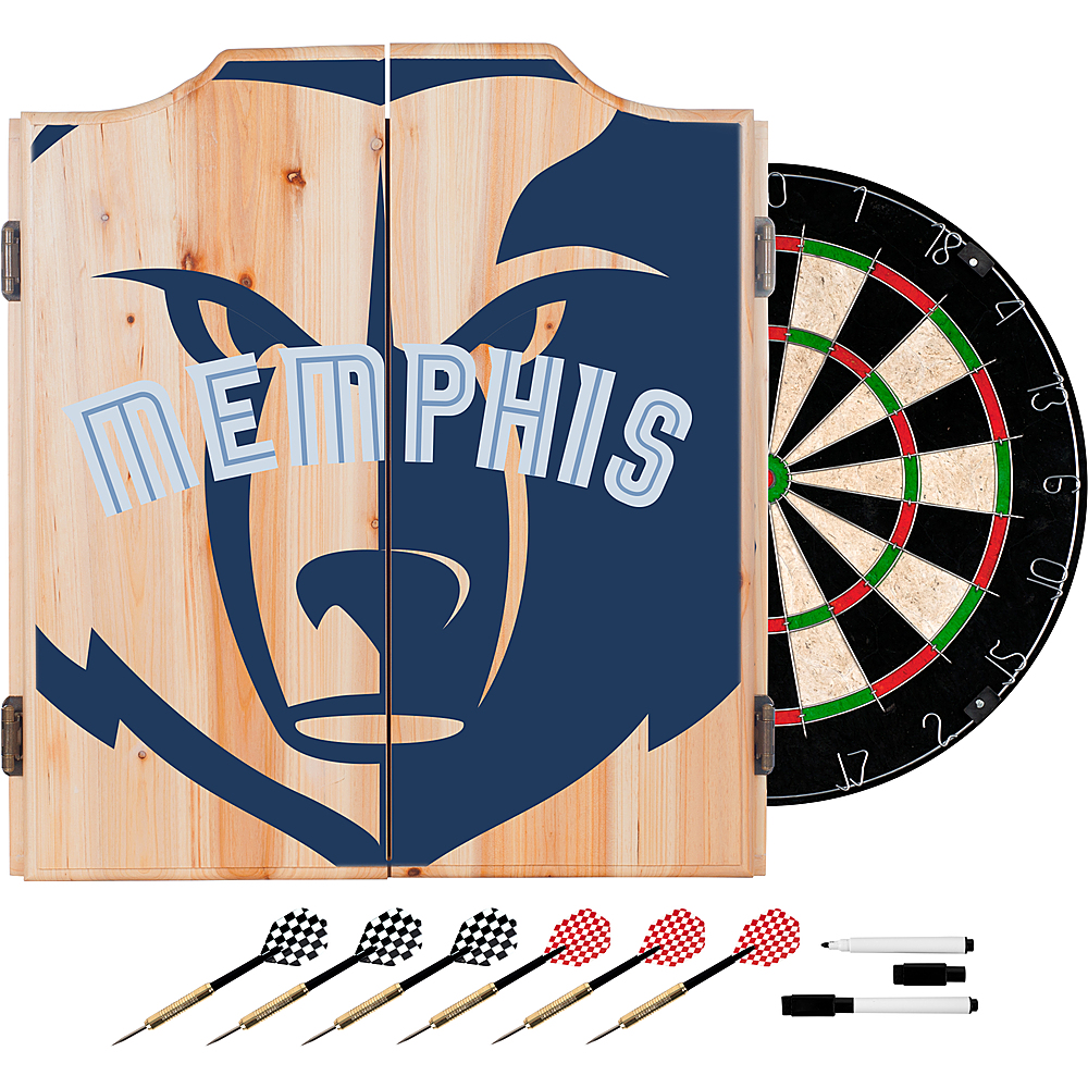 Memphis Grizzlies NBA Fade Dart Cabinet Set with Darts and Board - Memphis Midnight Blue, Smoke Blue