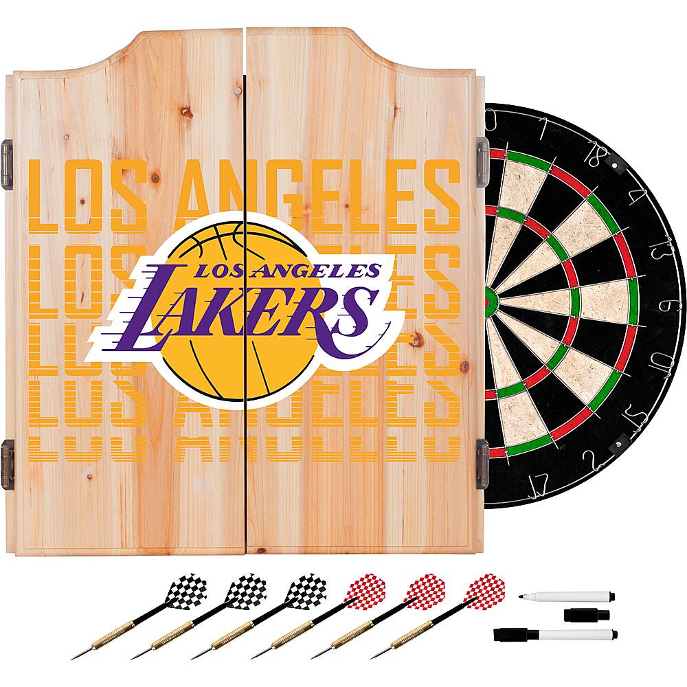 Los Angeles Lakers NBA City Dart Cabinet Set with Darts and Board - Gold, Purple