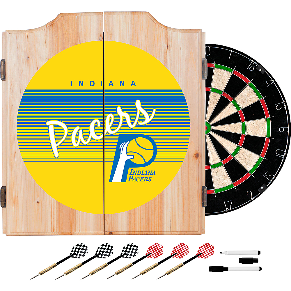 Indiana Pacers NBA Hardwood Classics Dart Cabinet Set with Darts and Board - Yellow, Blue
